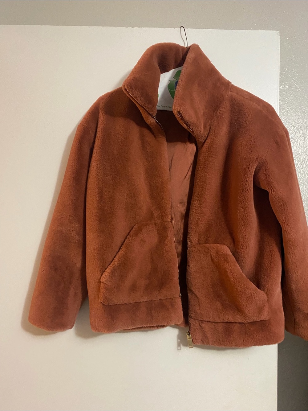Forever 21 Kids Plush Faux-Fur Pea Coat in Rust Brown Size Large 11/12